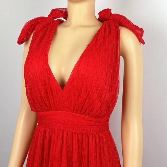 Vici Collection Tiered Tulle Midi Dress Red  Sz large - Picture 7 of 13